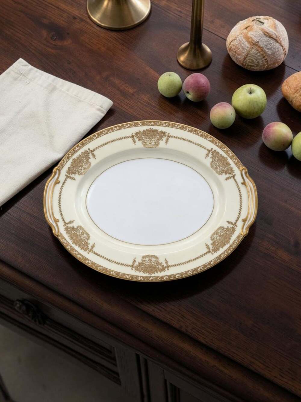 Vintage Noritake M Wreath Gold Gilt Double Handle Serving Platter 12" Japan